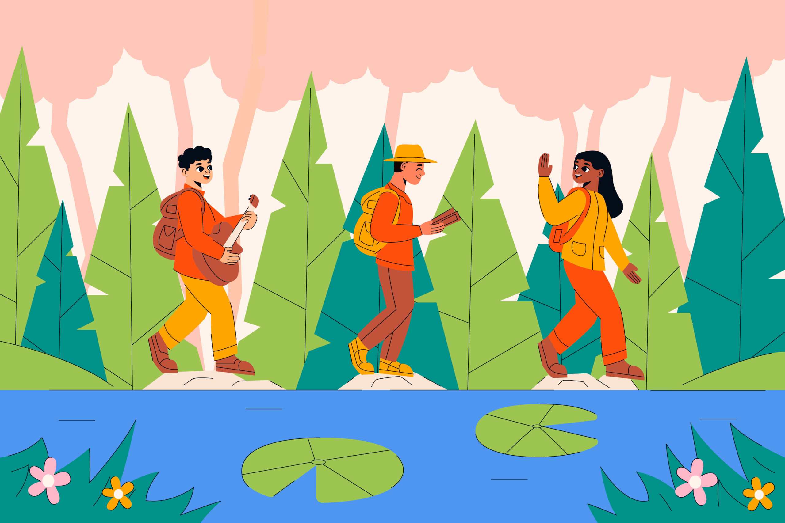 illustration d'une marche autour du lac