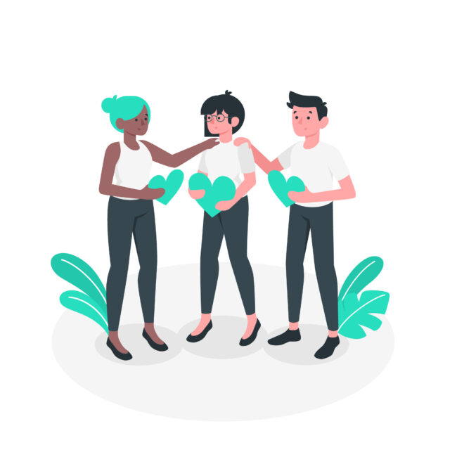 illustration de 3 personnes qui se soutiennent
