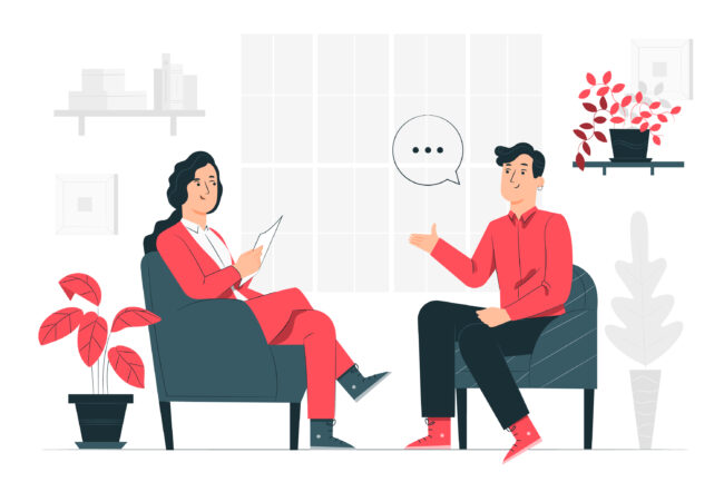 illustration de 2 personnes qui parlent ensemble