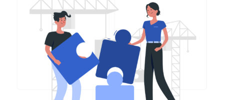 illustration de 2 personnes qui construise quelque chose ensemble